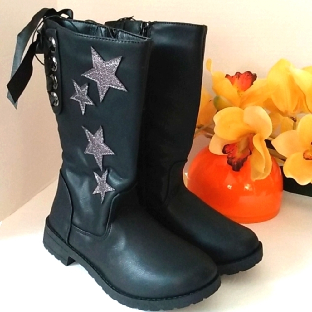 JESSICA CARLYLE GIRLS AMALI BLACK MOTO BOOTS SIZE 1 NWOT